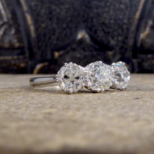 2.52ct Old Cut Diamond Three Stone Platinum Ring