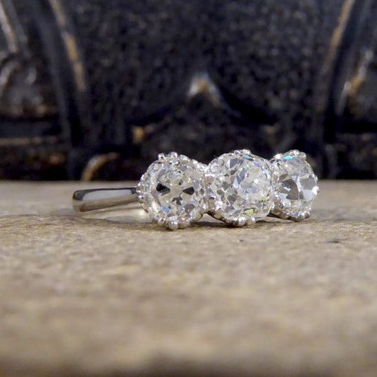 2.52ct Old Cut Diamond Three Stone Platinum Ring