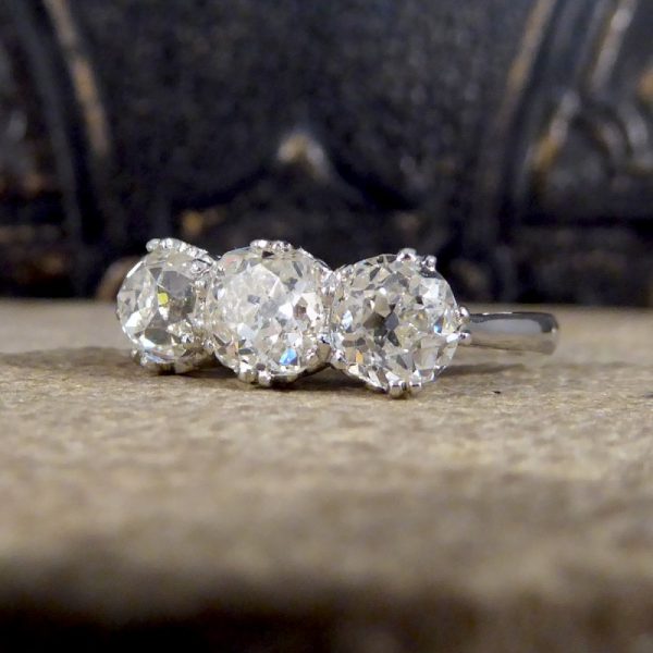 2.52ct Old Cut Diamond Three Stone Platinum Ring