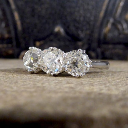 2.52ct Old Cut Diamond Three Stone Platinum Ring