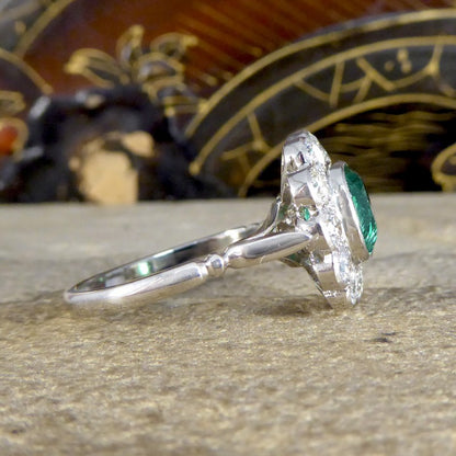2.55ct Cushion Cut Emerald and Diamond Cluster Ring