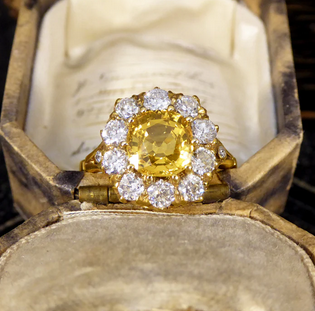 2.60ct Yellow Sapphire and Old Cut Diamond Cluster Ring