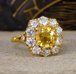 2.60ct Yellow Sapphire and Old Cut Diamond Cluster Ring