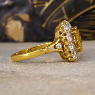 2.60ct Yellow Sapphire and Old Cut Diamond Cluster Ring