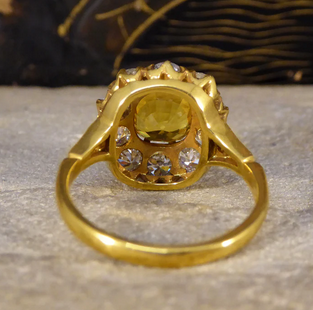 2.60ct Yellow Sapphire and Old Cut Diamond Cluster Ring