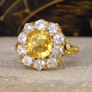 2.60ct Yellow Sapphire and Old Cut Diamond Cluster Ring