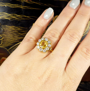 2.60ct Yellow Sapphire and Old Cut Diamond Cluster Ring