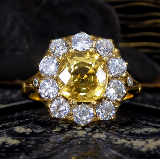 2.60ct Yellow Sapphire and Old Cut Diamond Cluster Ring