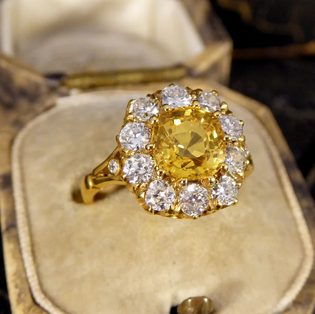 2.60ct Yellow Sapphire and Old Cut Diamond Cluster Ring