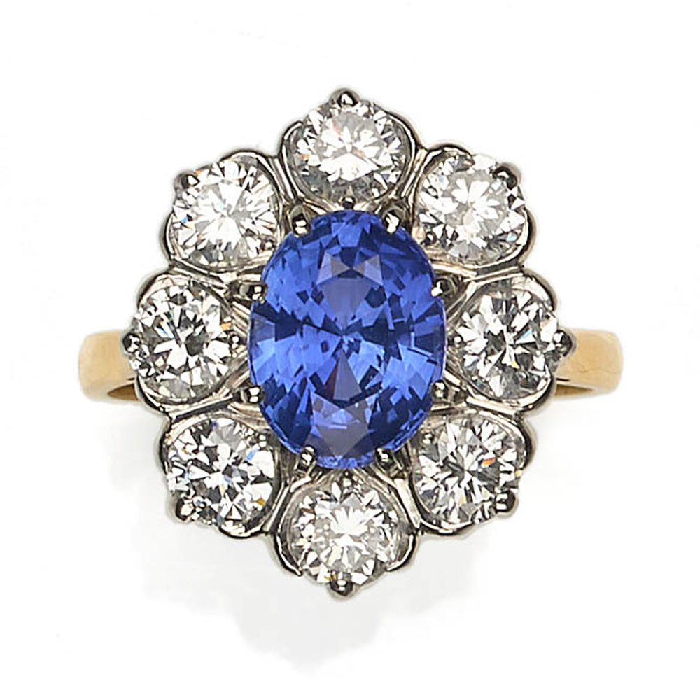 2.63ct Sapphire and Diamond Cluster Ring