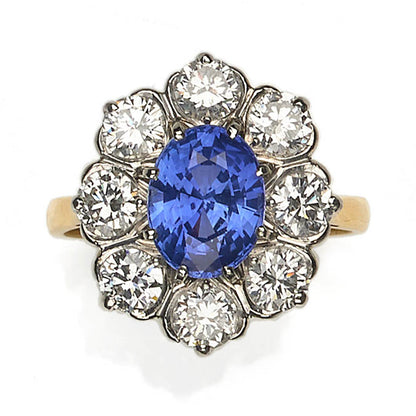 2.63ct Sapphire and Diamond Cluster Ring