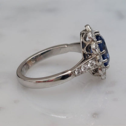 2.65ct Oval Sapphire and Diamond Cluster Ring