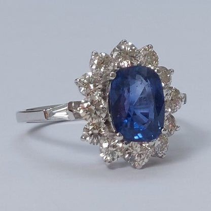 2.75ct Oval Sapphire and Diamond Cluster Ring