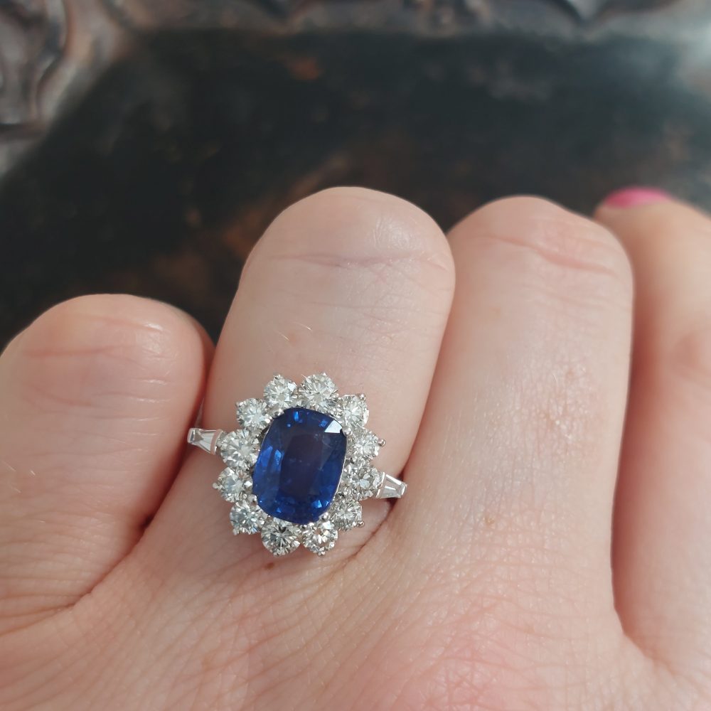2.75ct Oval Sapphire and Diamond Cluster Ring