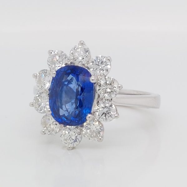 2.76ct Sapphire and Diamond Cluster Ring