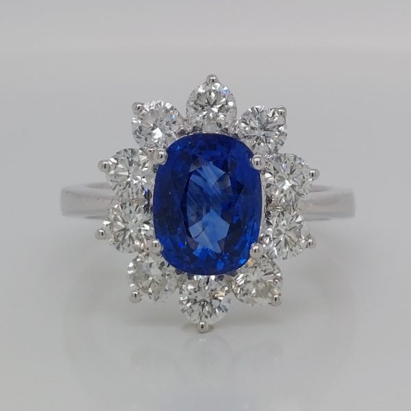 2.76ct Sapphire and Diamond Cluster Ring