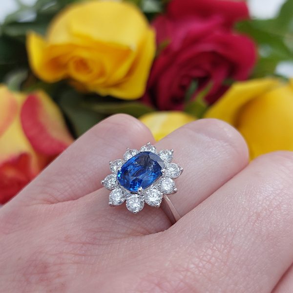2.76ct Sapphire and Diamond Cluster Ring