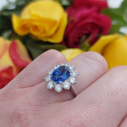 2.76ct Sapphire and Diamond Cluster Ring
