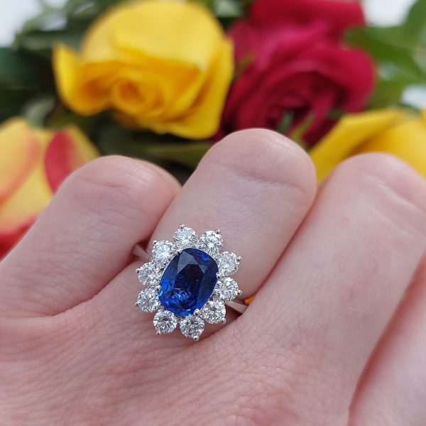 2.76ct Sapphire and Diamond Cluster Ring