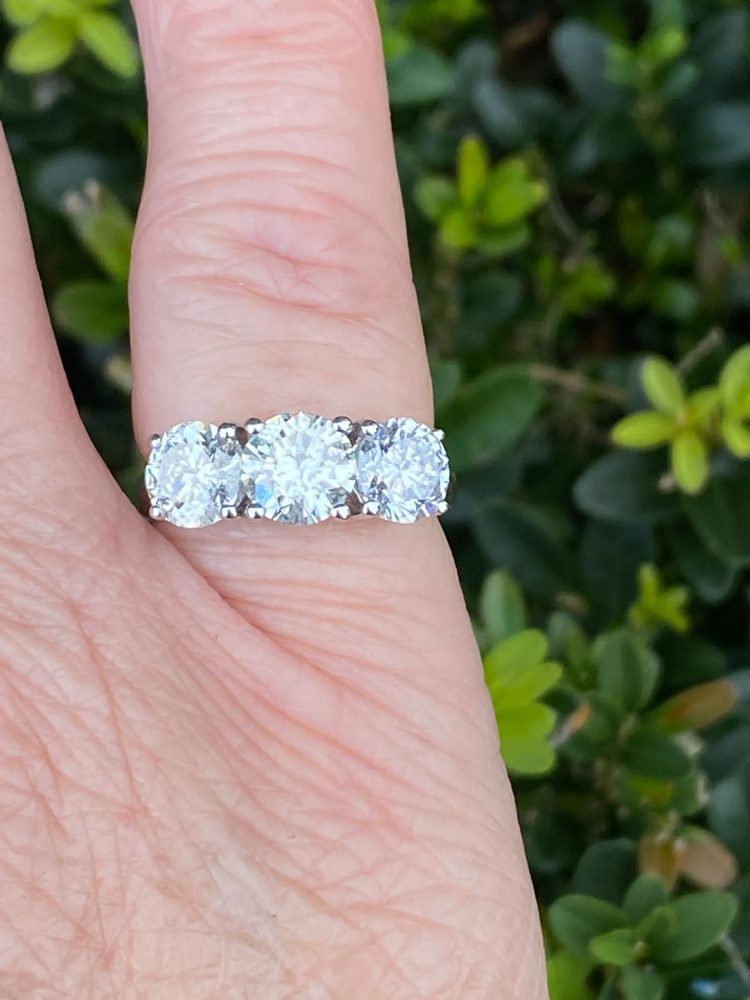 Traditional Three Stone Diamond Ring in Platinum, 2.85 carat total