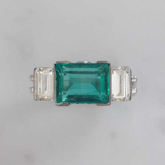 2.91ct Emerald and Diamond Three Stone Ring