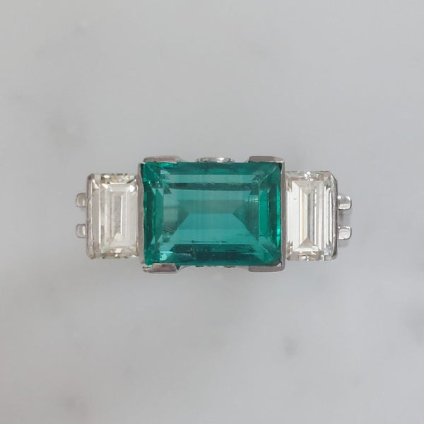 2.91ct Emerald and Diamond Three Stone Ring