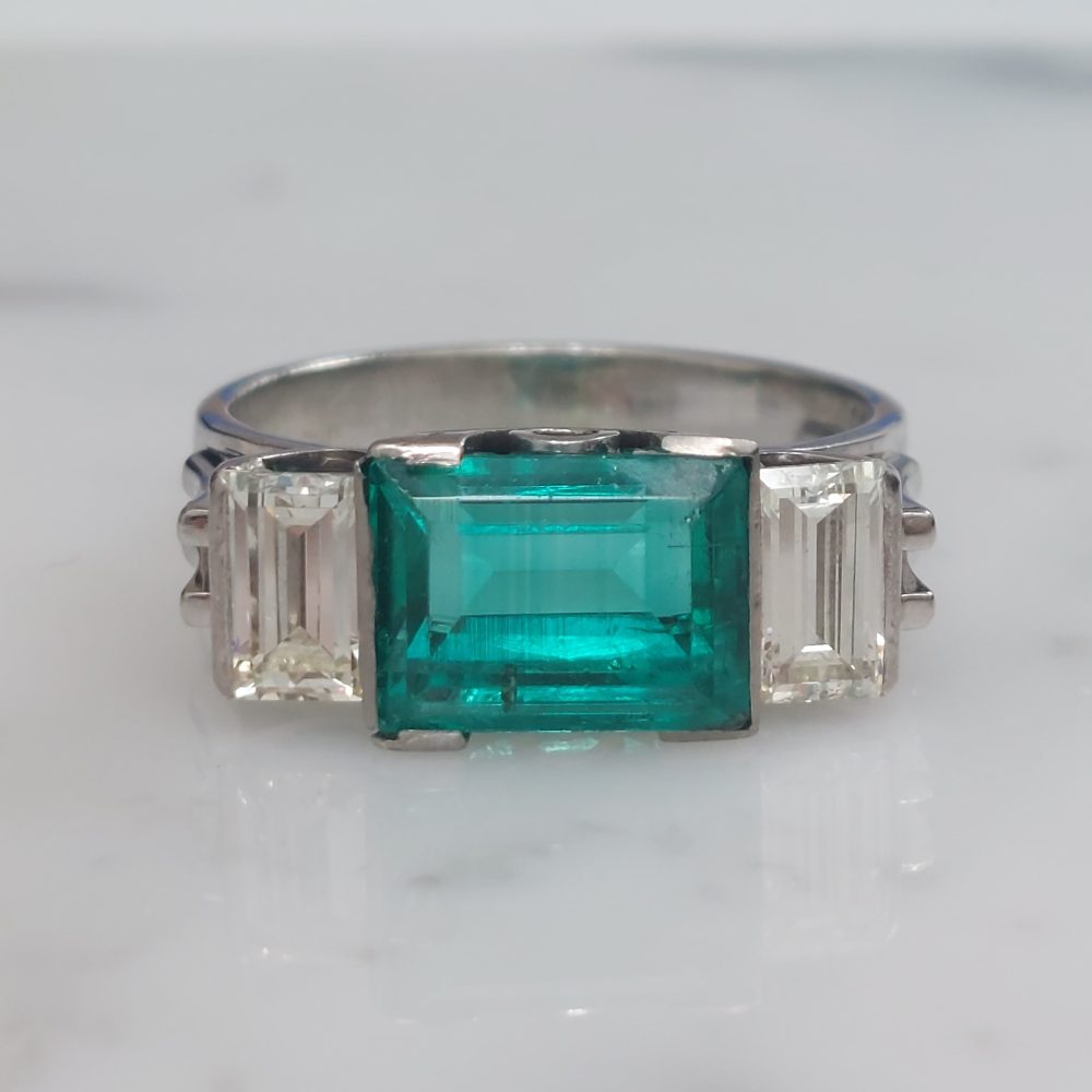 2.91ct Emerald and Diamond Three Stone Ring