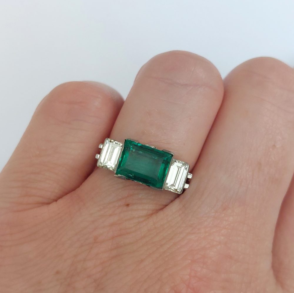 2.91ct Emerald and Diamond Three Stone Ring