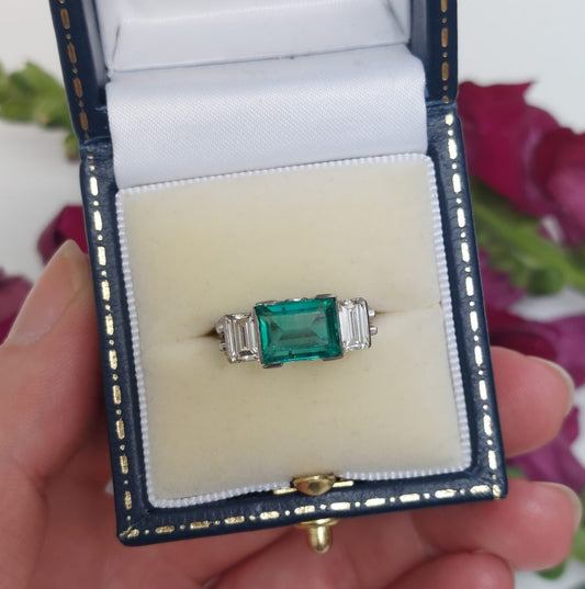 2.91ct Emerald and Diamond Three Stone Ring