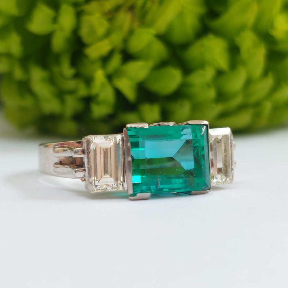 2.91ct Emerald and Diamond Three Stone Ring