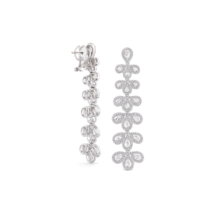 Ornate Rose Cut Diamond Drop Earrings, 5.32 carat total