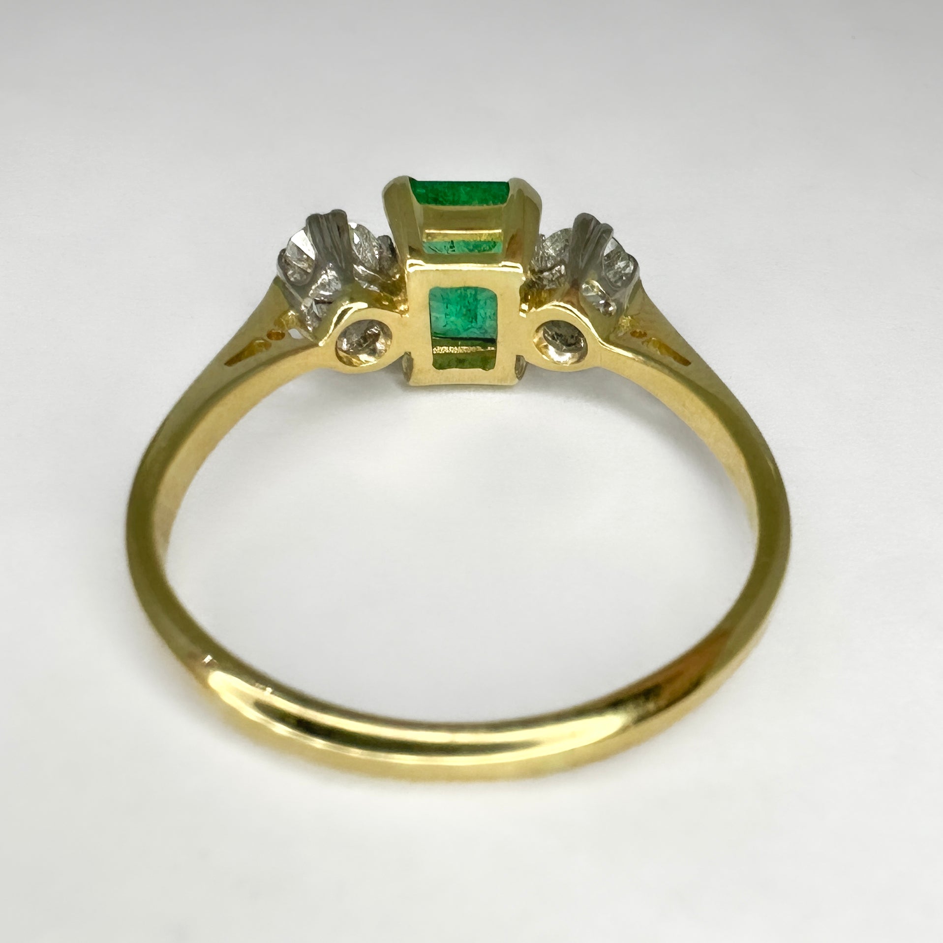 Antique Emerald and Diamond Three Stone Engagement Ring