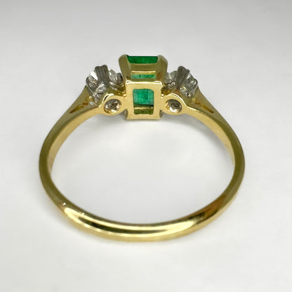 Antique Emerald and Diamond Three Stone Engagement Ring