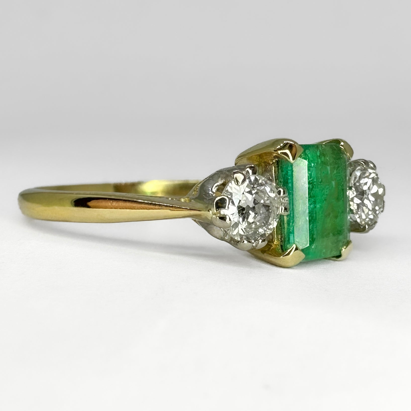 Antique Emerald and Diamond Three Stone Engagement Ring