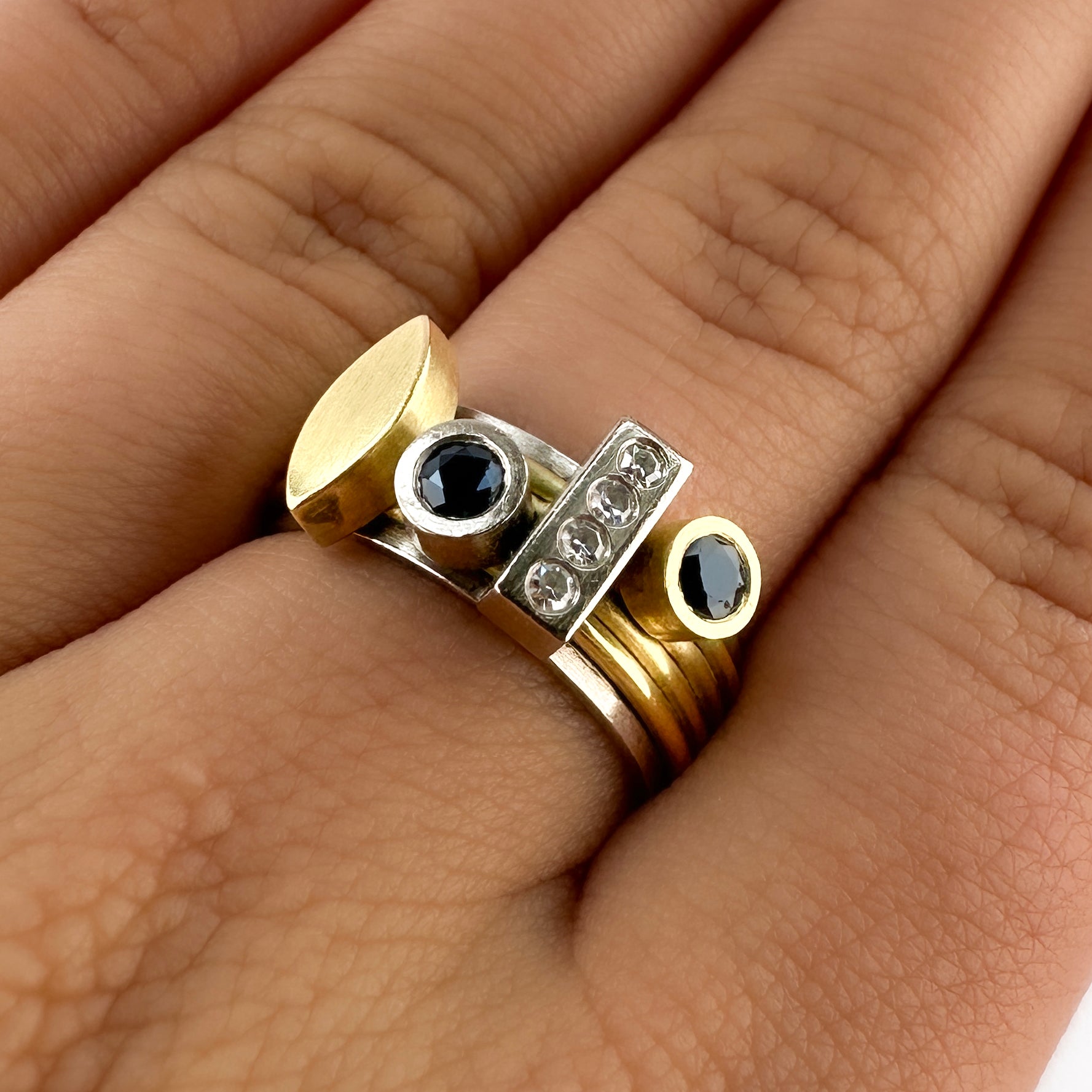 Modernist Sapphire and Diamond Spinner Ring