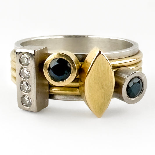 Modernist Sapphire and Diamond Spinner Ring