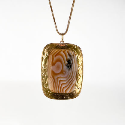 Victorian Antique Banded Agate and Gold Pendant with Chain