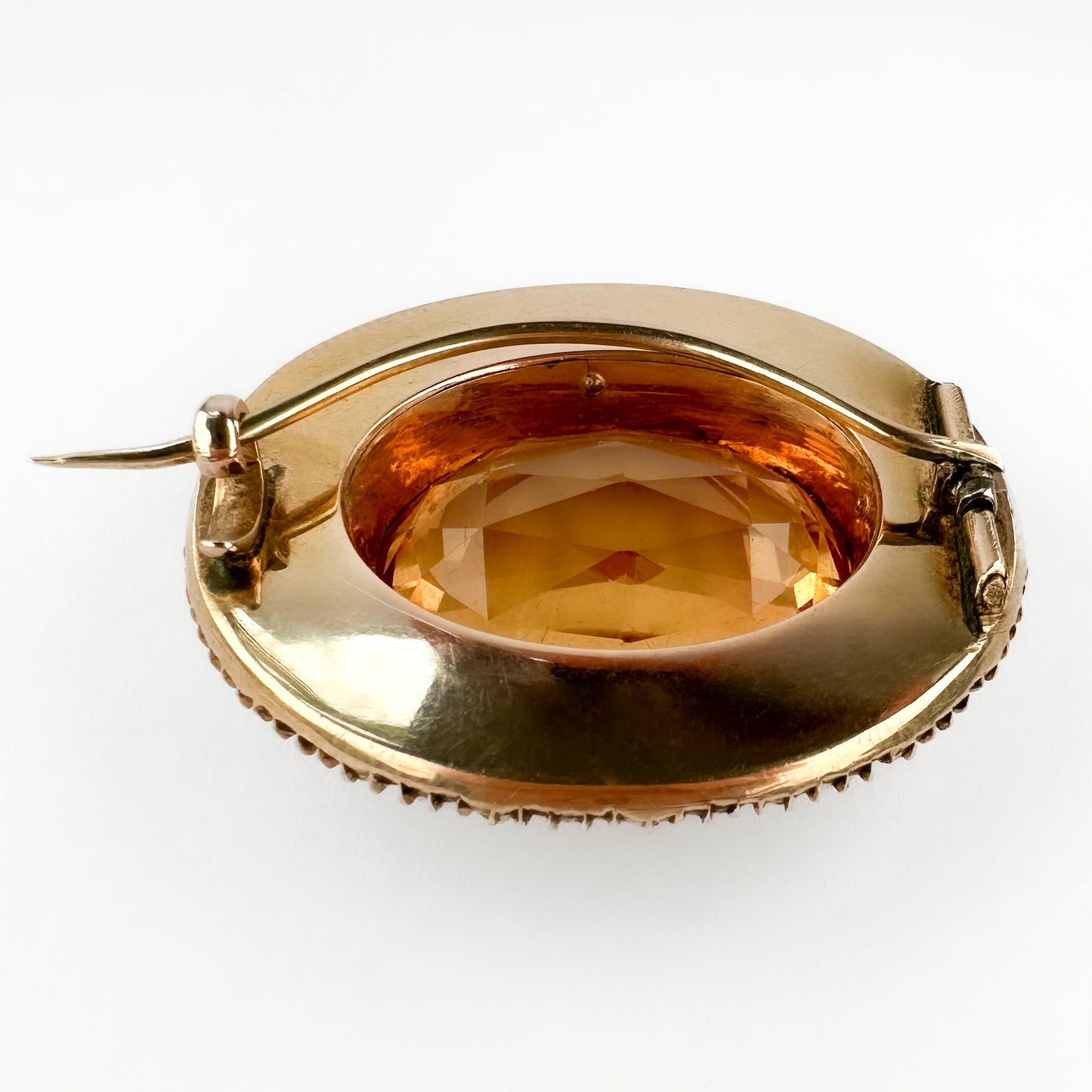 Victorian Antique Golden Topaz and Natural Pearl Oval Cluster Brooch