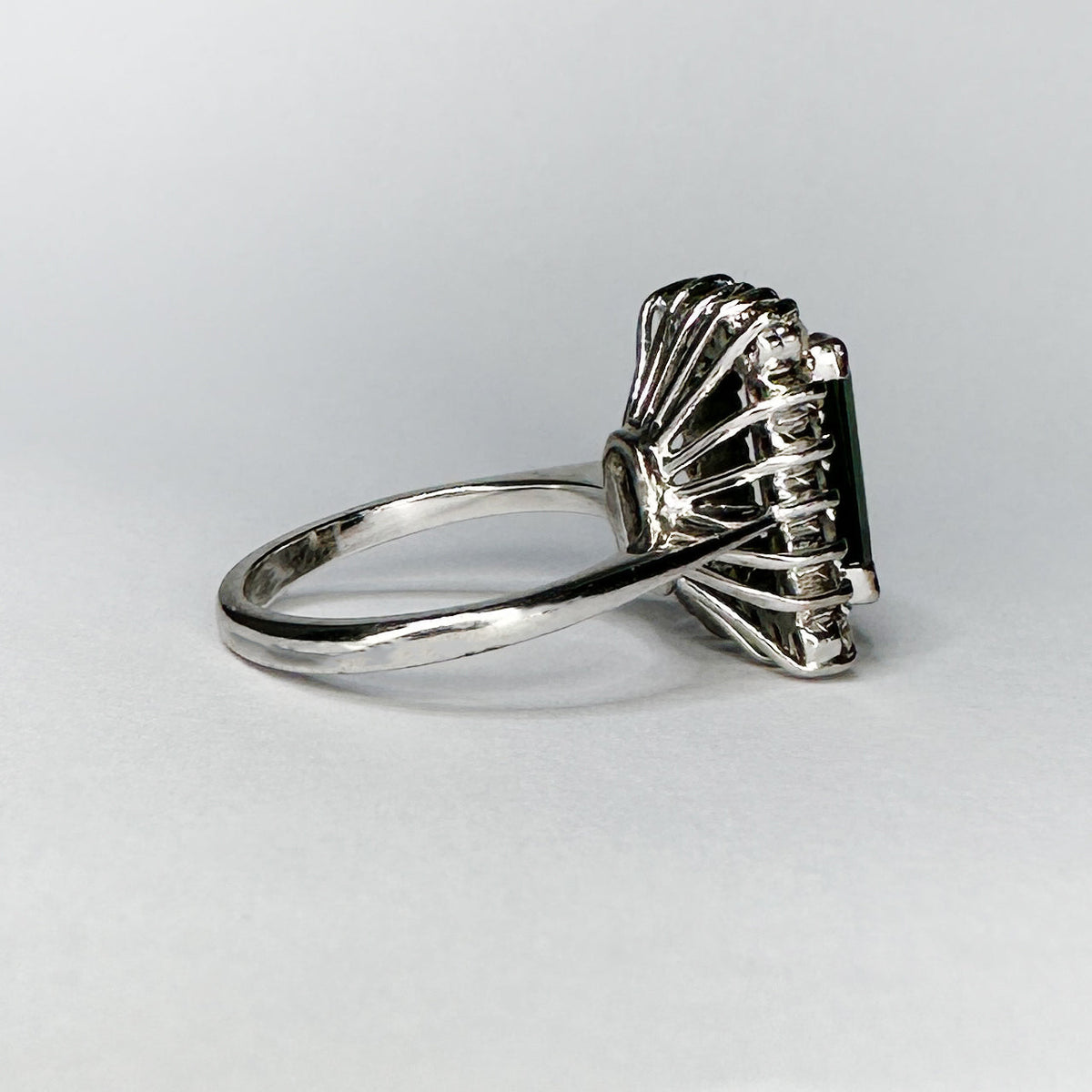Vintage Green Tourmaline and Diamond Cluster Ring, Circa 1960