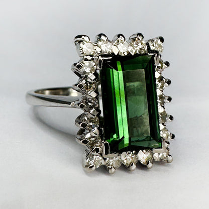 Vintage Green Tourmaline and Diamond Cluster Ring, Circa 1960