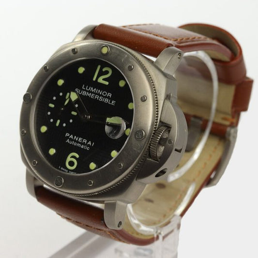 Panerai Luminor Submersible Titanium 45mm Automatic Watch, OP 6528, on Panerai brown leather strap with pin buckle, with Panerai box and papers