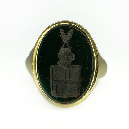 Antique Crested Bloodstone Intaglio Signet Ring