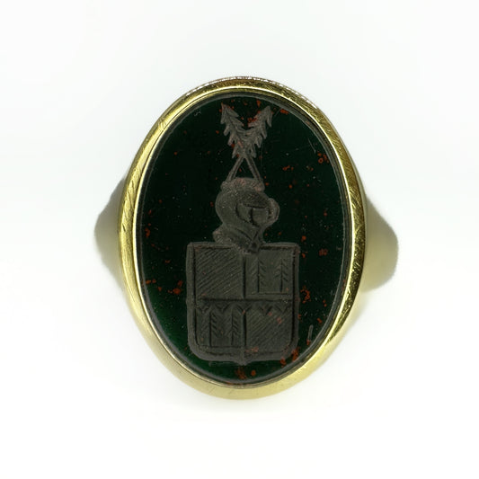 Antique Crested Bloodstone Intaglio Signet Ring