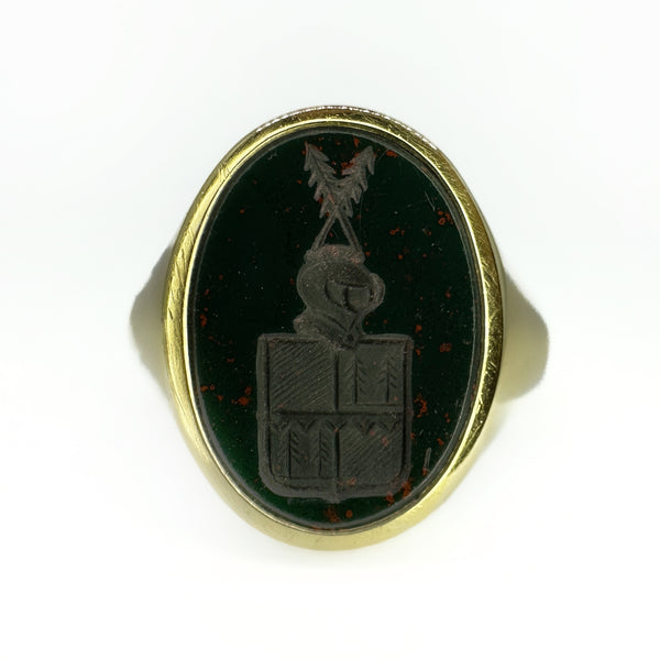 Antique Crested Bloodstone Intaglio Signet Ring