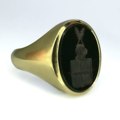 Antique Crested Bloodstone Intaglio Signet Ring