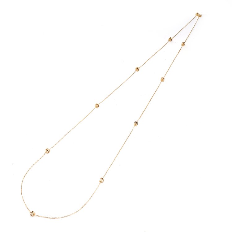 Gucci 18ct Yellow Gold Long Chain Necklace with G Logo Cubes