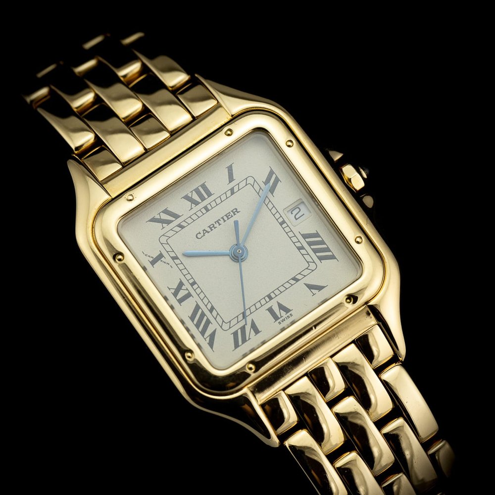 Vintage Cartier Panthere 1060 27mm 18ct Yellow Gold Watch with red suede Cartier pouch and Cartier service papers dated 2005, Circa 1990s