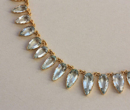 Antique Victorian Aquamarine and Gold Fringe Necklace, mounted in 15ct yellow gold
