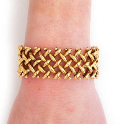 Antique Victorian 18ct Yellow Gold Wide Lattice Bracelet