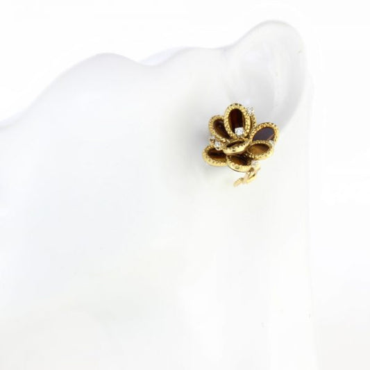 Vintage French Tigers Eye and Diamond Floral Cluster Clip On Earrings
